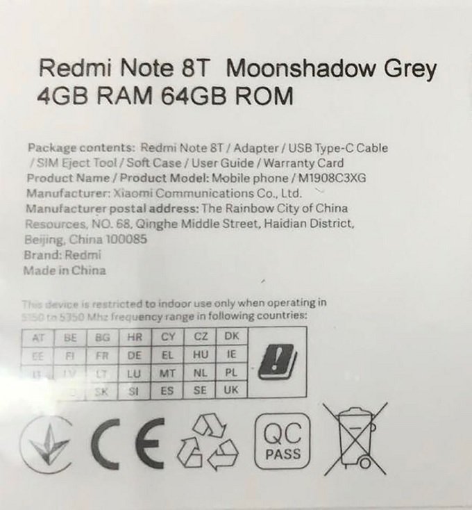 Thông tin về các thị trường Redmi Note 8T sẽ có mặt