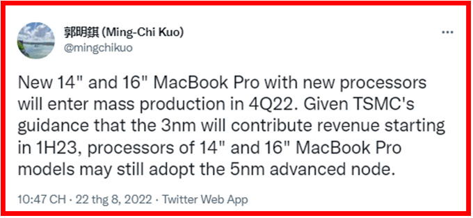 MacBook Pro 14 inch và 16 inch sẽ được sản xuất hàng loạt vào quý 4 năm 2022