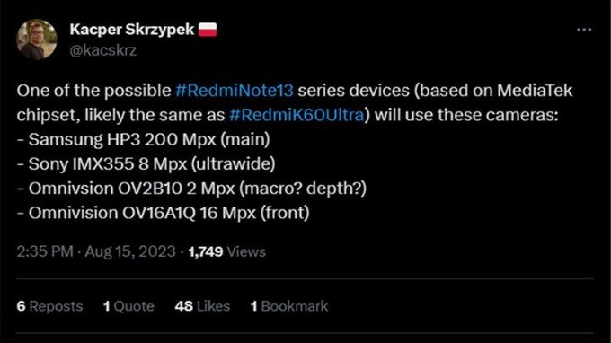 Redmi Note 13 sẽ có cảm biến chính 200MP