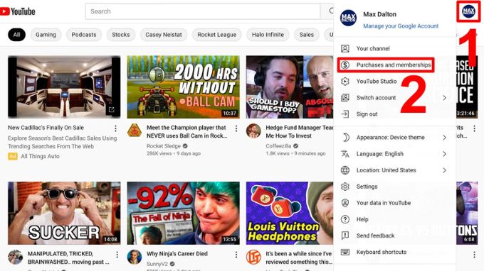 Huỷ gói hội viên Youtube