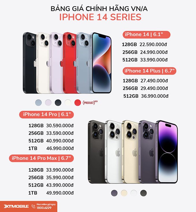 Bảng giá iPhone 14 series VN/A trong đợt mở bán tại XTmobile