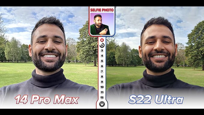 So sánh máy ảnh iPhone 14 Pro Max và Galaxy S22 Ultra: chụp hình selfie