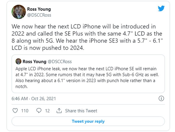 dòng trạng thái tiết lộ thông tin về iPhone SE 3 của Ross Young