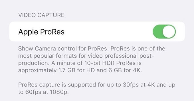 Apple cũng đã thêm tùy chọn quay video trong ProRes trên iPhone 13 Pro và 13 Pro Max
