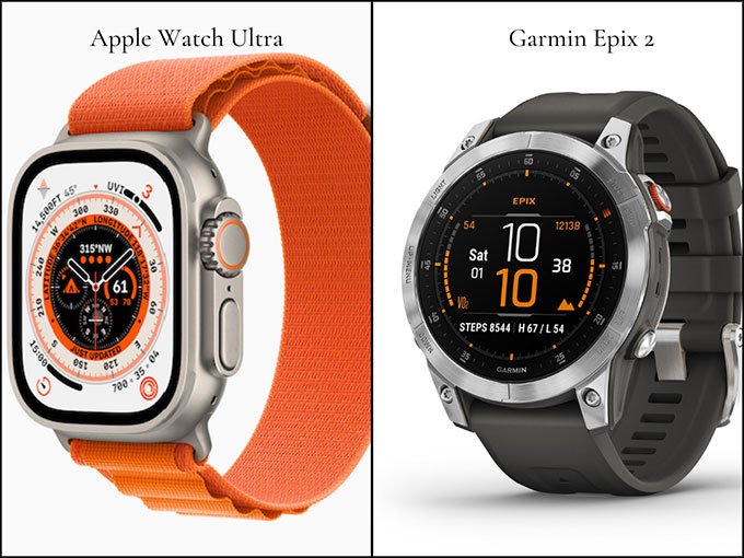 Apple Watch Ultra và Garmin Epix 2 sở hữu ngoại hình khác biệt