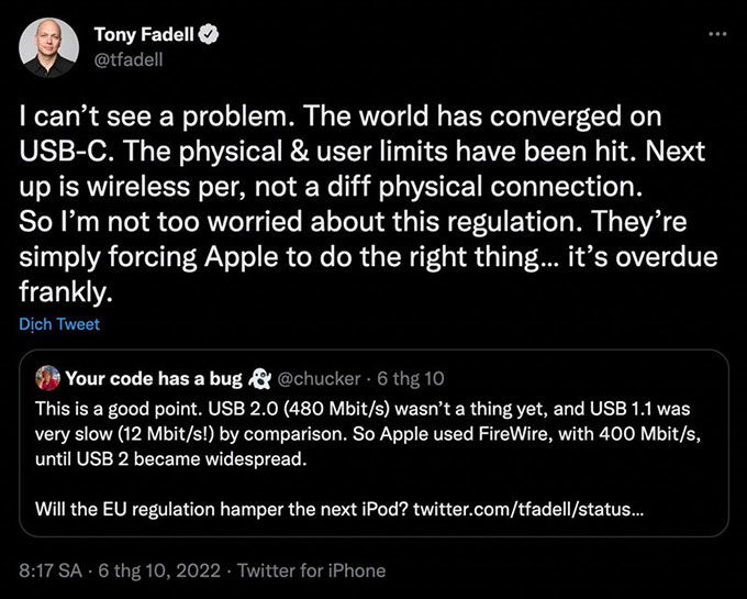 Ý kiến của Tony Fadell về quy định mới hướng tới Apple