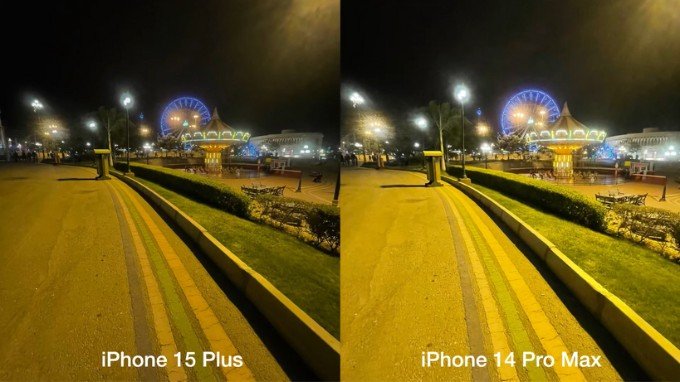 Hình chụp ban đêm của iPhone 15 Plus và iPhone 14 Pro Max