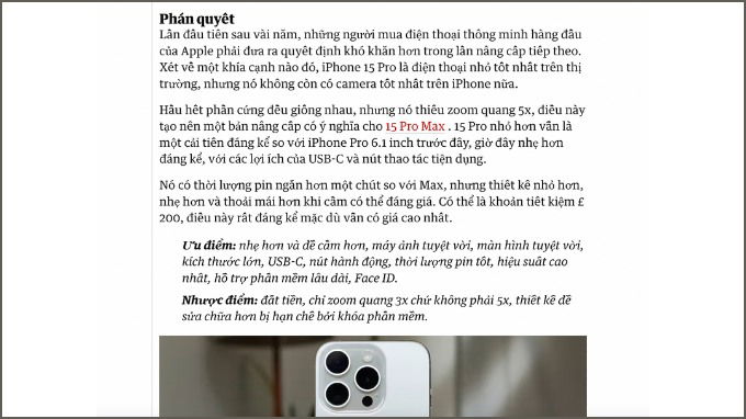 Nhận xét tổng quan về iPhone 15 Pro từ kênh The Guardian