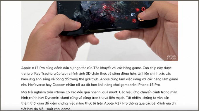 Khả năng chơi game của iPhone 15 Pro được Vật Vờ Studio đánh giá cao