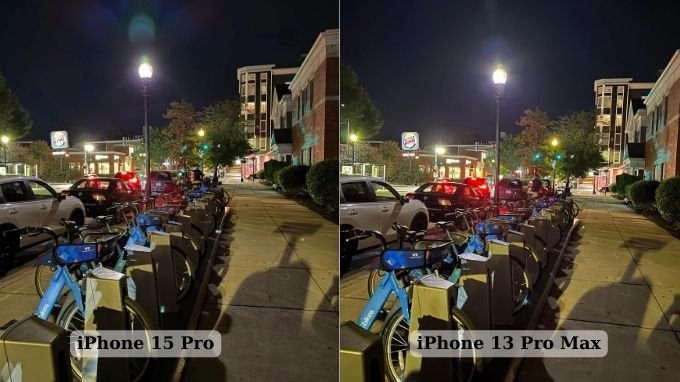 Ảnh chụp ban đêm của iPhone 15 Pro và iPhone 13 Pro Max