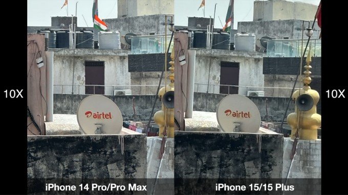 Hình chụp thu phóng của iPhone 15 và iPhone 14 Pro