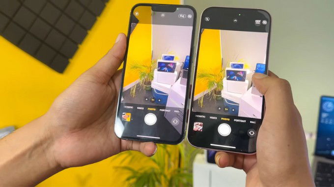 Giao diện camera iPhone 13 Pro (trái) và iPhone 15 (phải)