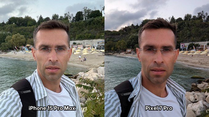 Ảnh chụp selfie trên iPhone 15 Pro Max và Google Pixel 7 Pro