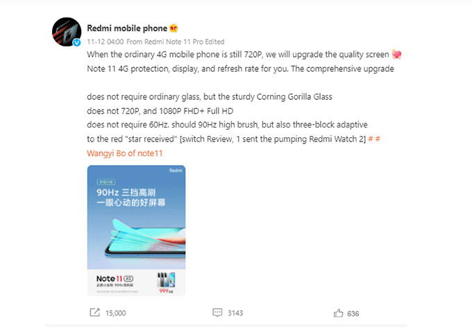 Thông báo về dòng Redmi Note 11 mới hỗ trợ 4G