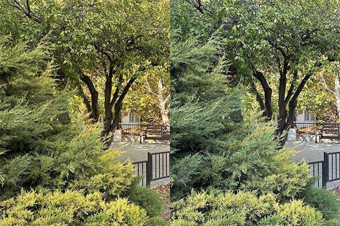 Sự khác biệt về màu sắc giữa ảnh 1.9X (trái) và 2X (phải) chụp bằng iPhone 14 Pro
