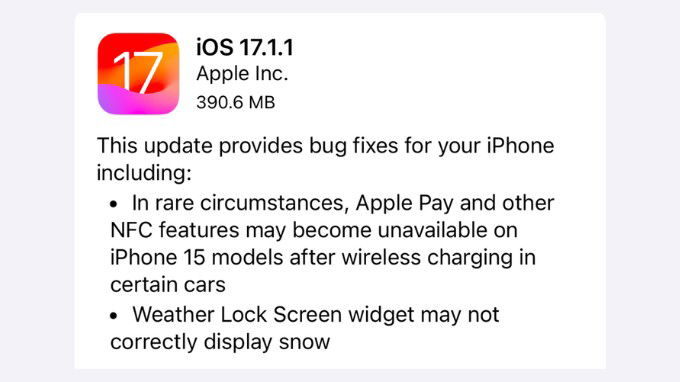 Các lỗi được sửa trên phiên bản iOS 17.1.1