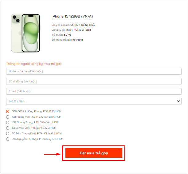 Bước 4 mua trả góp iPhone 15