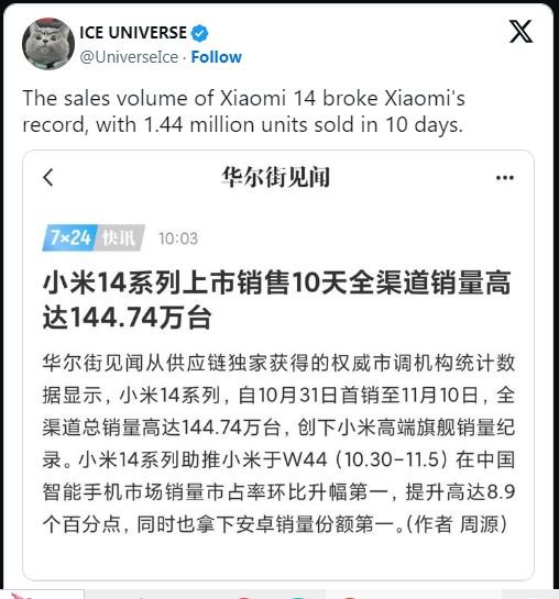 Xiaomi 14 'gây bão' thị trường, đạt 1,44 triệu đơn đặt hàng chỉ sau 10 ngày