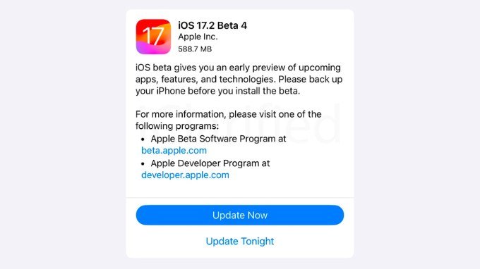 Apple phát hành iOS 17.2 beta 4