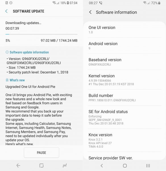 Galaxy S9 vừa nhận được bản cập nhật Android Pie 