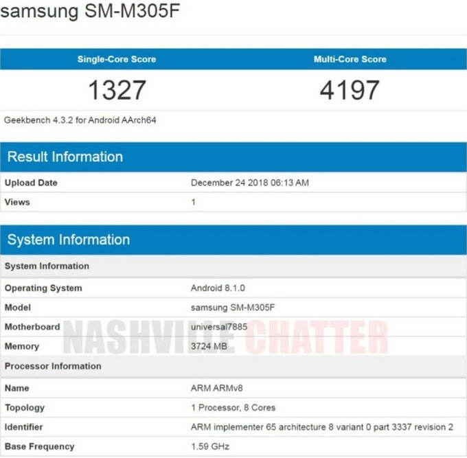 Samsung Galaxy M30 đạt được số điểm Geekbench khá cao so với một mẫu điện thoại tầm trung