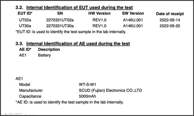 Thông số dung lượng pin của Galaxy A14 ghi trên chứng nhận của FCC