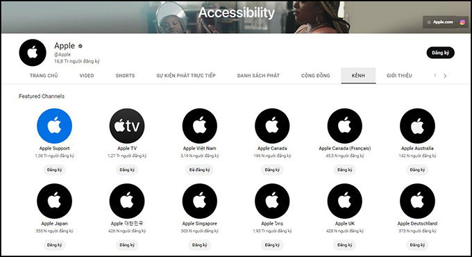 Hệ thống kênh Youtube thuộc quản lý của hãng công nghệ Apple