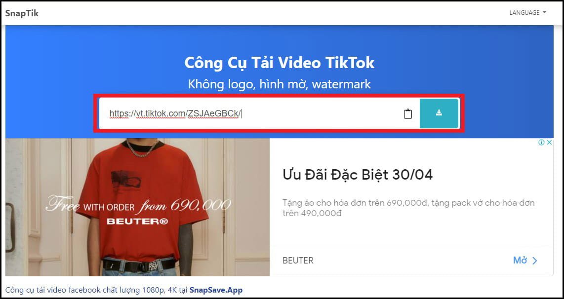 Tải video clip TikTok ko logo qua chuyện SnapTik qua chuyện máy tính