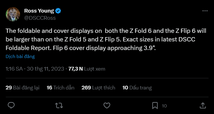 Tin đồn màn hình của Galaxy Z Flip6