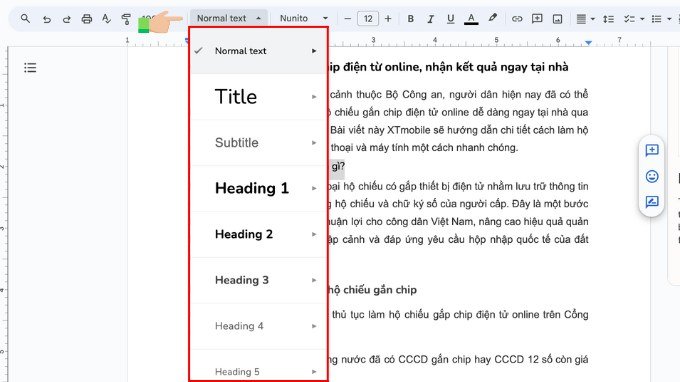 Bước 2 chỉ định headings để tạo mục lục trên Google Docs