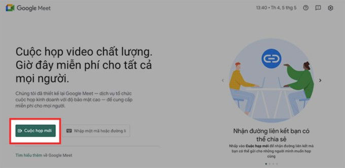 Tạo link cuộc họp Google Meet trên máy tính