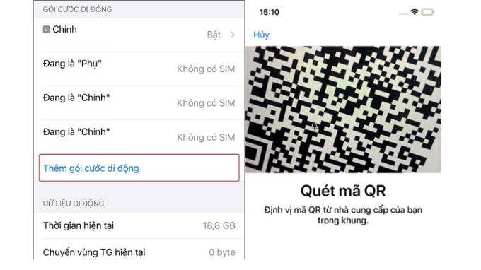 Thực hiện quét mã để kích hoạt eSIM