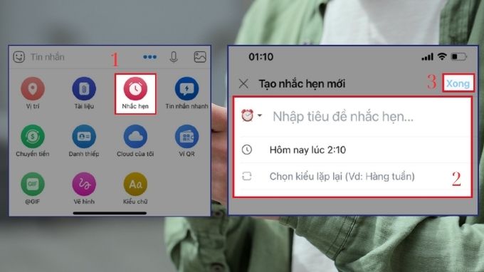 hẹn giờ gửi tin nhắn Zalo bằng nhắc hẹn