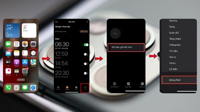 hẹn giờ tắt điện thoại iPhone bằng đồng hồ