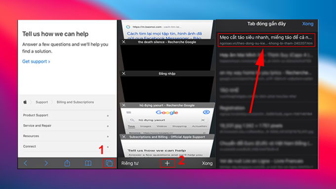 mở tab trên Safari của iPhone
